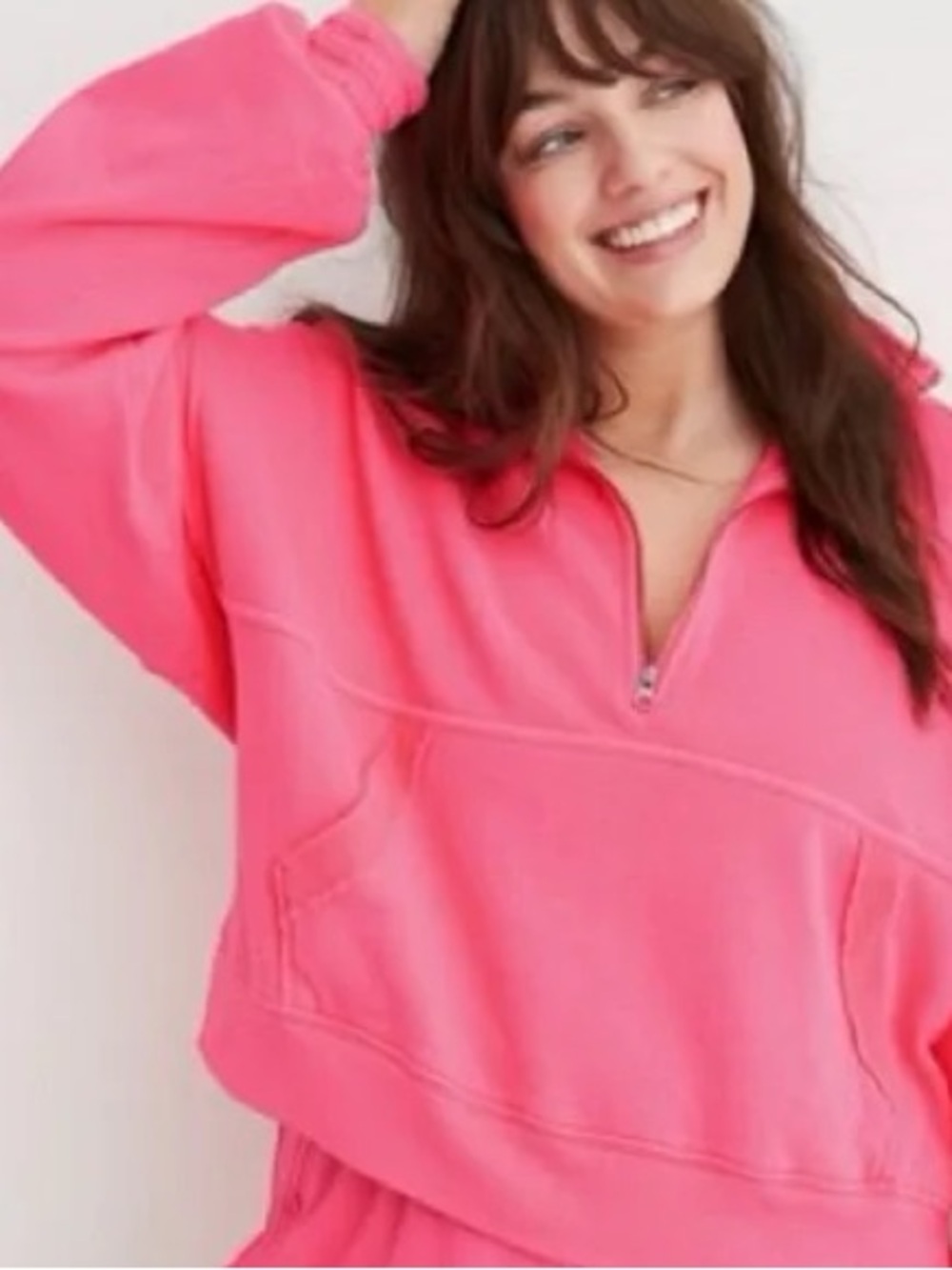 aerie Chillax Hot Pink Quarter Zip Pullover Oversized Lounge Barbiecore Small